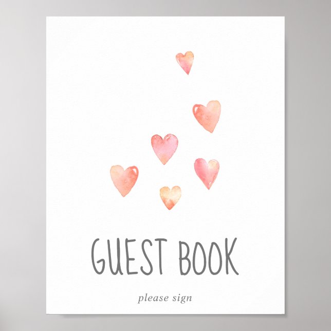 Poster Aquarelle Coeurs Baby shower fille signe du livre  (Devant)