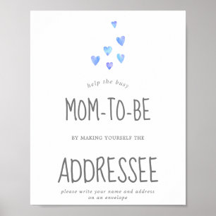 Poster Aquarelle Coeurs bébé garçon Adresse une enveloppe