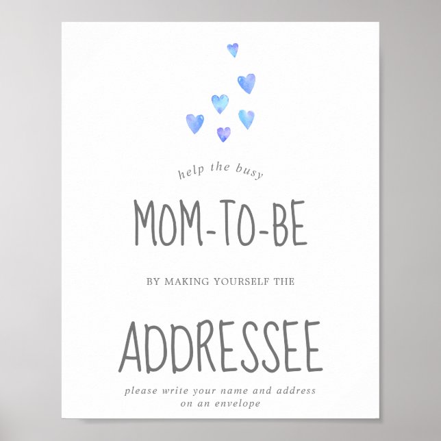 Poster Aquarelle Coeurs bébé garçon Adresse une enveloppe (Devant)