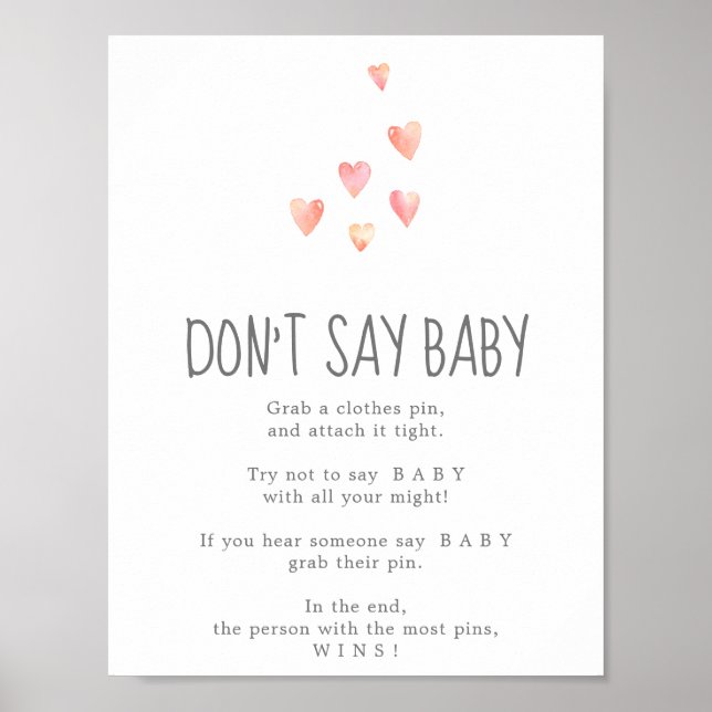 Poster Aquarelle Coeurs fille ne pas dire bébé Jeu Signe (Devant)