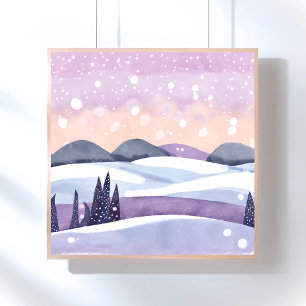 Poster Aquarelle Collines Violettes Hiver