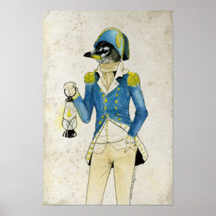 Poster Aquarelle coloniale d'oiseau, tenant la vieille