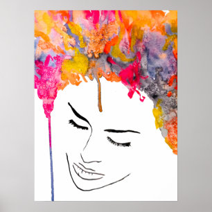 Poster Aquarelle colorée à cheveux funky