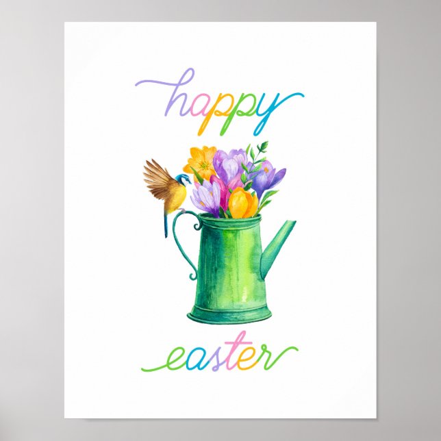 Poster Aquarelle colorée Pastel Joyeux Pâques (Devant)