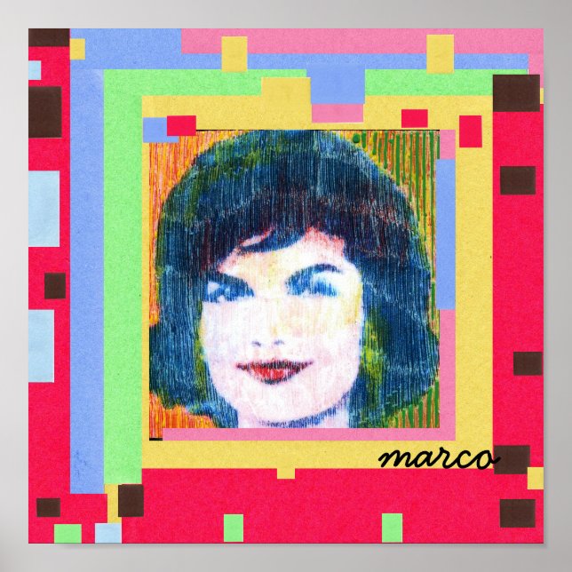 Poster Aquarelle colorée tendance Jackie Kennedy collage (Devant)