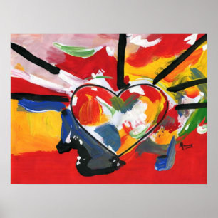 Poster Aquarelle colorée vive motifs de coeur