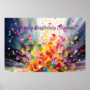 Poster Aquarelle Confetti Explosion Anniversaire Banne