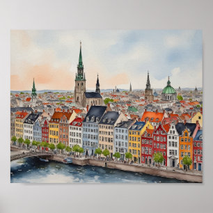 Poster Aquarelle Copenhagen Danemark