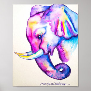 Poster Aquarelle couleur 8 x 10 Eléphant coloré