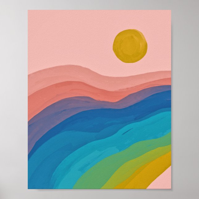Poster Aquarelle couleur Art Abstrait bleu rose (Devant)