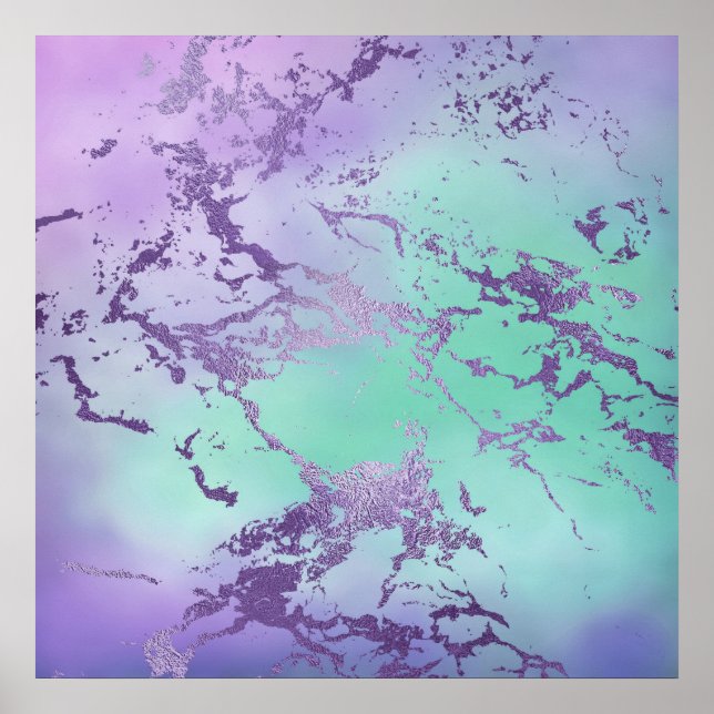 Poster Aquarelle couleur bleu violet chic en marbre Ombre (Devant)