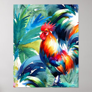 Poster Aquarelle couleur coq