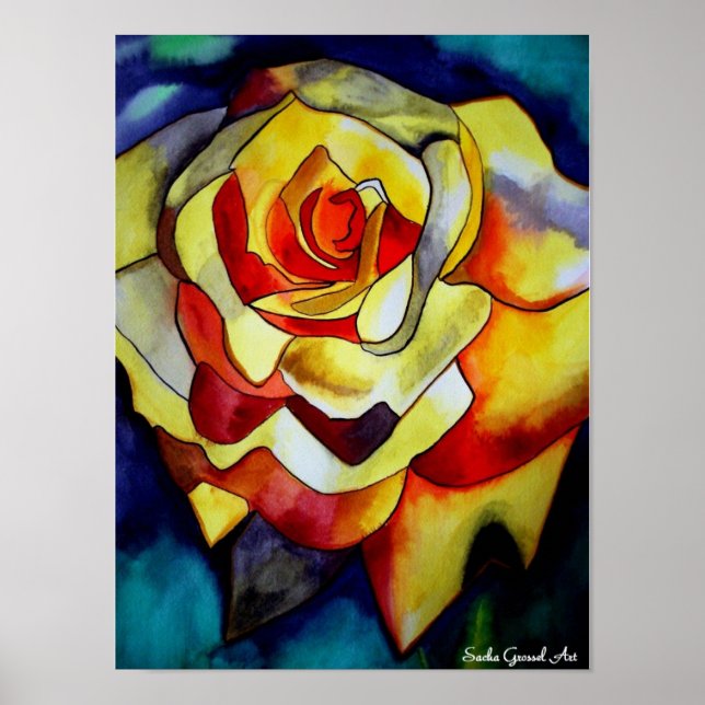 Poster Aquarelle couleur jaune fleur d'art original (Devant)