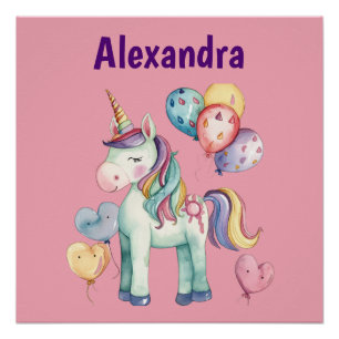 Poster Aquarelle couleur mignonne licorne