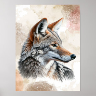 Poster Aquarelle Coyote Pays Cottagecore Russe Imprimer