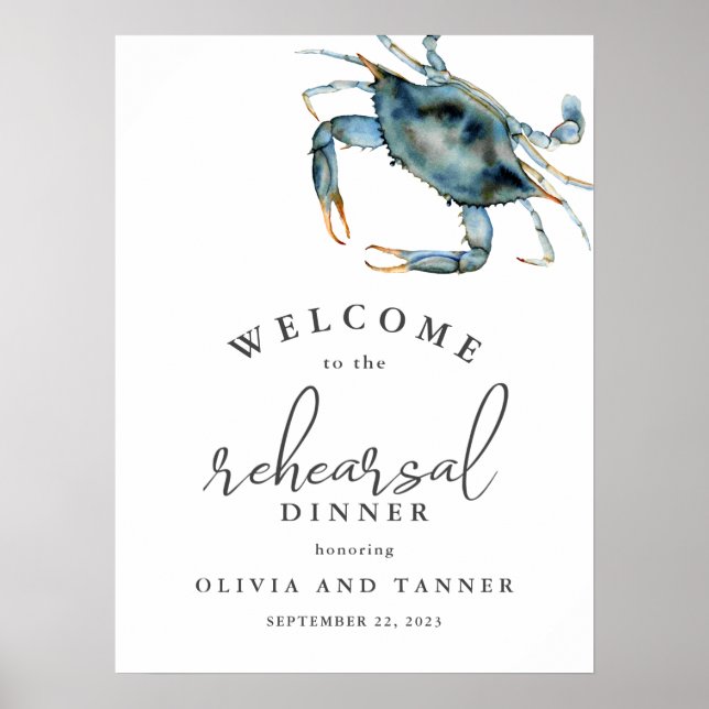 Poster Aquarelle Crabe Bleu Dîner de répétition de fruits (Devant)
