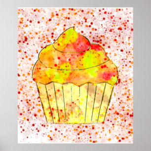 Poster Aquarelle Cupcake Peinture avec arrosage