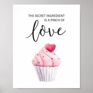 Poster Aquarelle Cupcake Pink Typographie Citation Cuisin