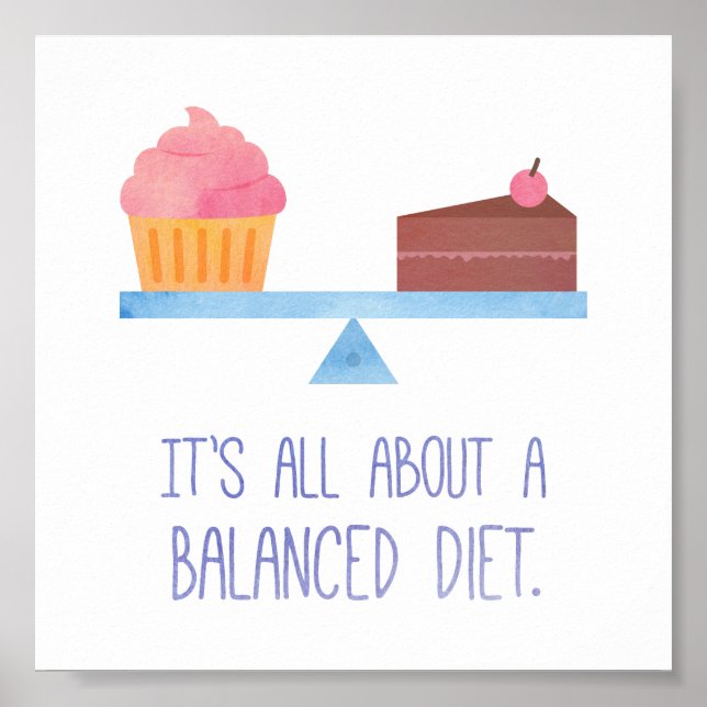 Poster Aquarelle Cupcake régime équilibré Humour alimenta (Devant)
