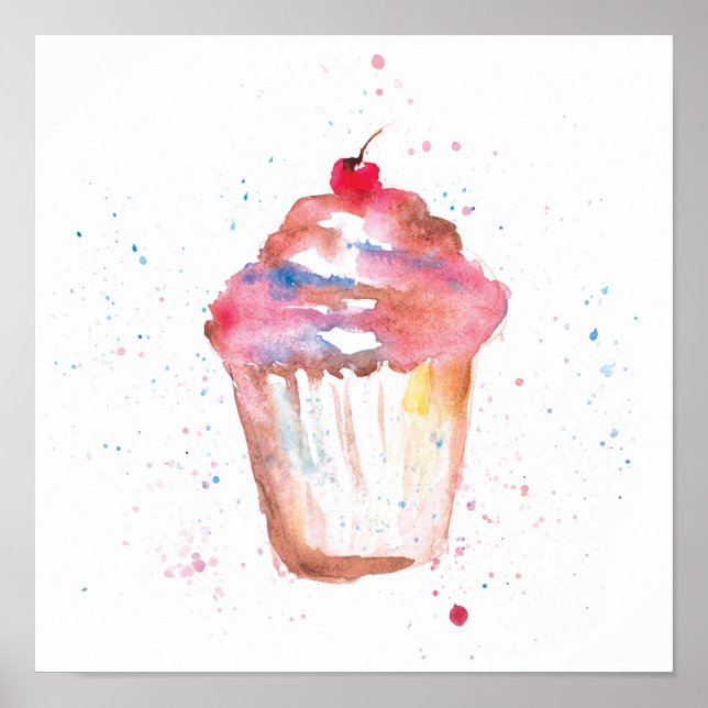 Poster Aquarelle, Cupcake scintillant (Devant)