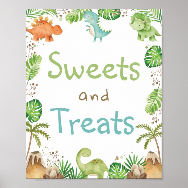 Poster Aquarelle Cute Dinosaures Vert Douceurs & Traiteme (Devant)