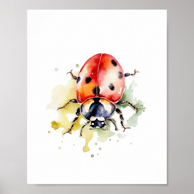 Poster Aquarelle Cute Ladybug (Devant)