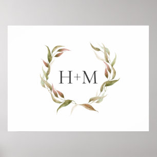 Poster Aquarelle d'automne Laurel Wreath et Monogramme