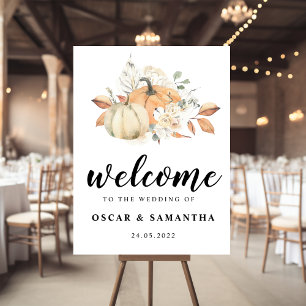 Poster Aquarelle d'automne moderne Citrouilles & Fleurs