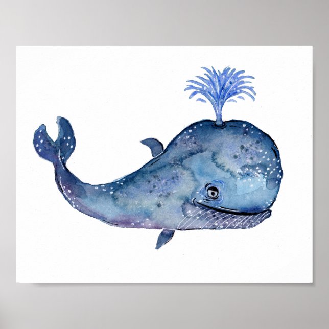 Poster Aquarelle de baleine bleue (Devant)