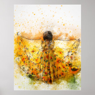 Poster Aquarelle de beauté verte jaune Imprimer