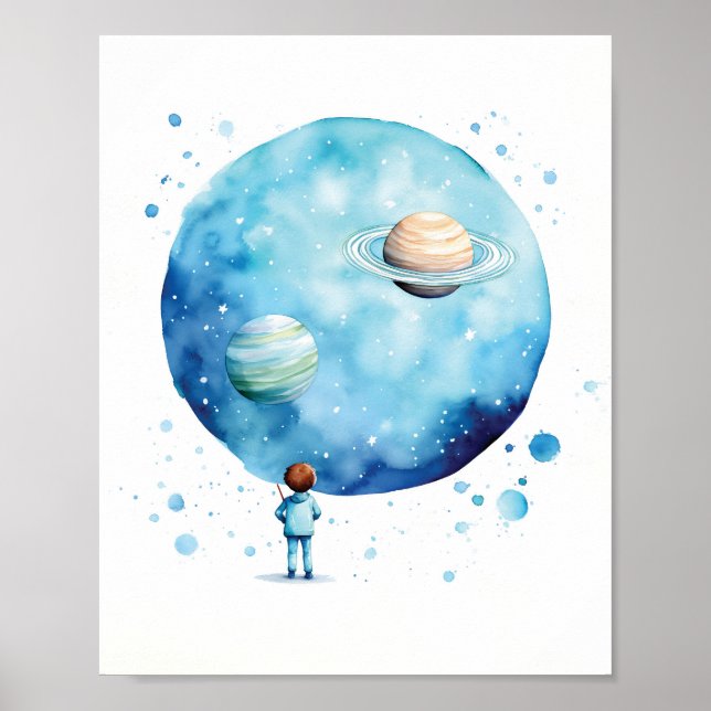 Poster Aquarelle de bébé garçon astronaute (Devant)