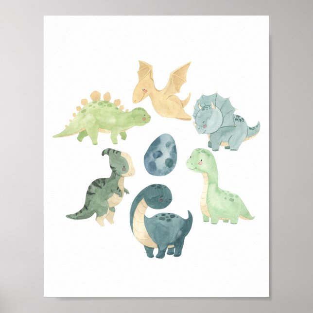 Poster Aquarelle de bébé mignonne Dinosaur (Devant)