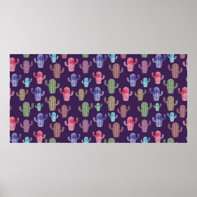 Poster Aquarelle de cactus tendance tirant en continu mot (Devant)