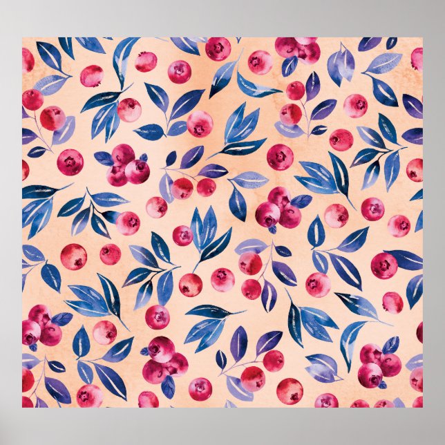 Poster Aquarelle de canneberge : Berries sauvages sans me (Devant)