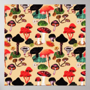 Poster Aquarelle de champignon d'automne rétro