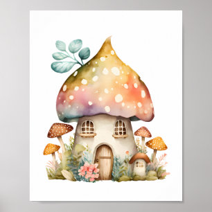 Poster Aquarelle de champignons enchantés