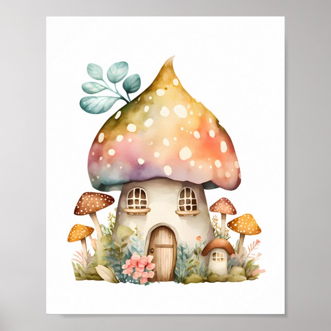 Poster Aquarelle de champignons enchantés (Devant)
