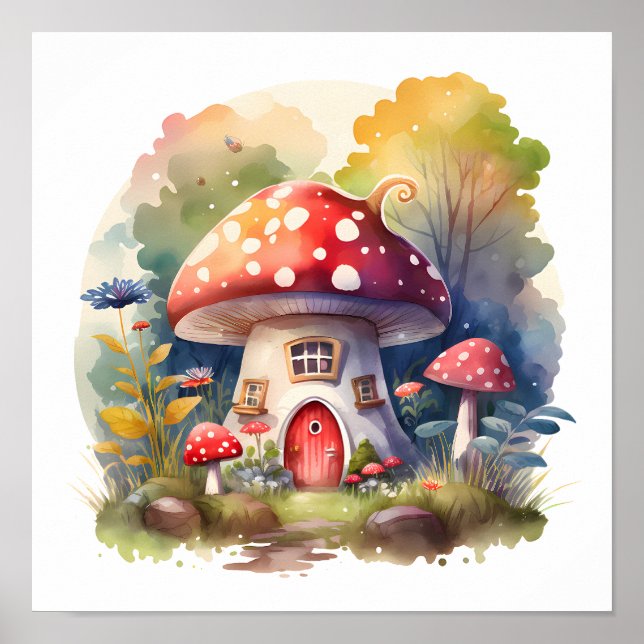 Poster Aquarelle de champignons enchantés (Devant)