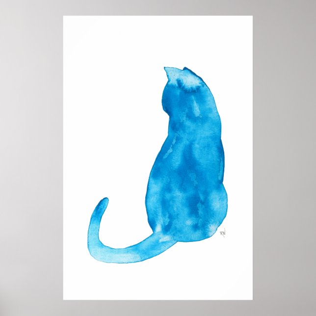 Poster Aquarelle de chat turquoise (Devant)