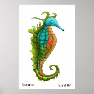 Poster Aquarelle de cheval de mer mignonne et colorée Imp