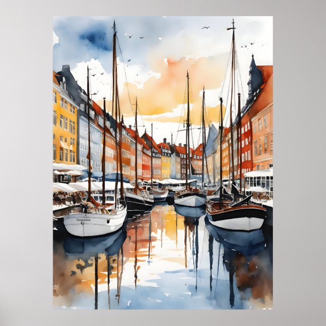 Poster Aquarelle de Copenhague (Devant)