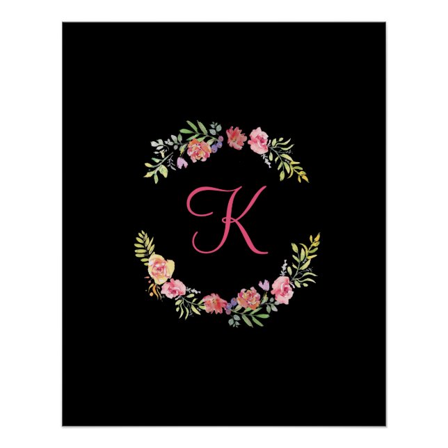 Poster Aquarelle de couleur rose, jaune et verte (Devant)
