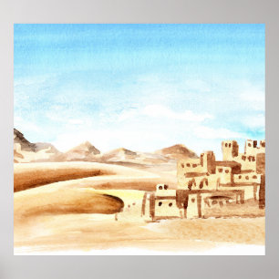 Poster Aquarelle de Desert Dunes African City