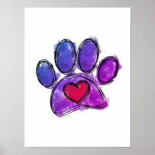 Poster Aquarelle de dessin Amoureux des chiens bleu et vi