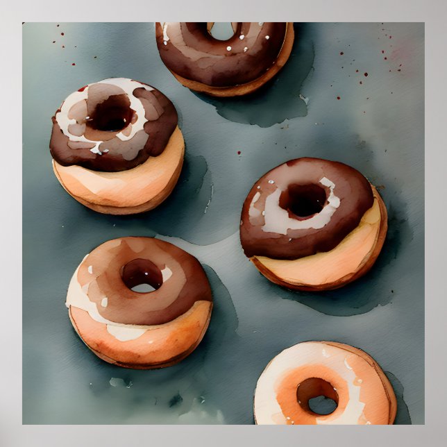 Poster Aquarelle de Donuts au chocolat (Devant)