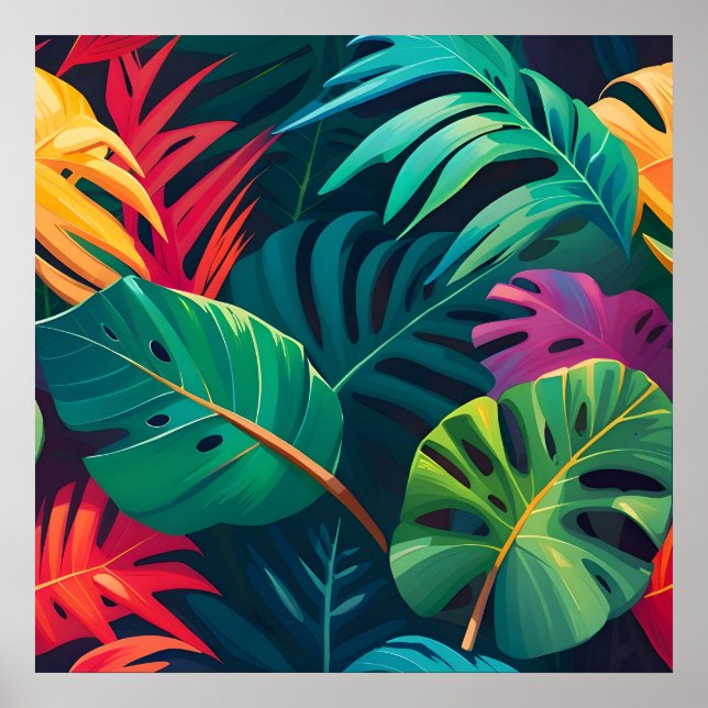 Poster Aquarelle de feuillage tropical Paradis (Devant)