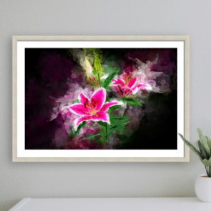 Poster Aquarelle de fleur de Stargazer Lily - bb 02