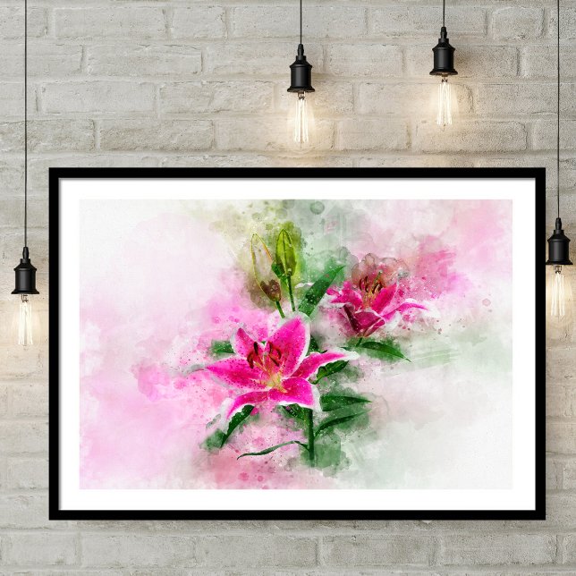 Poster Aquarelle de fleur de Stargazer Lily - wb 02 (Créateur téléchargé)