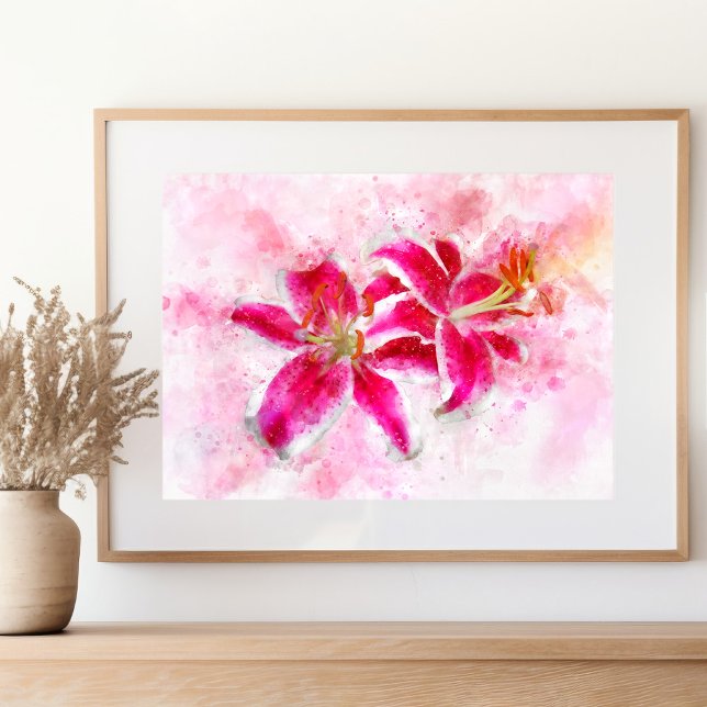 Poster Aquarelle de fleur de Stargazer Lily - wb 03 (Créateur téléchargé)