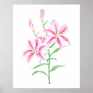 Poster aquarelle de fleur rose